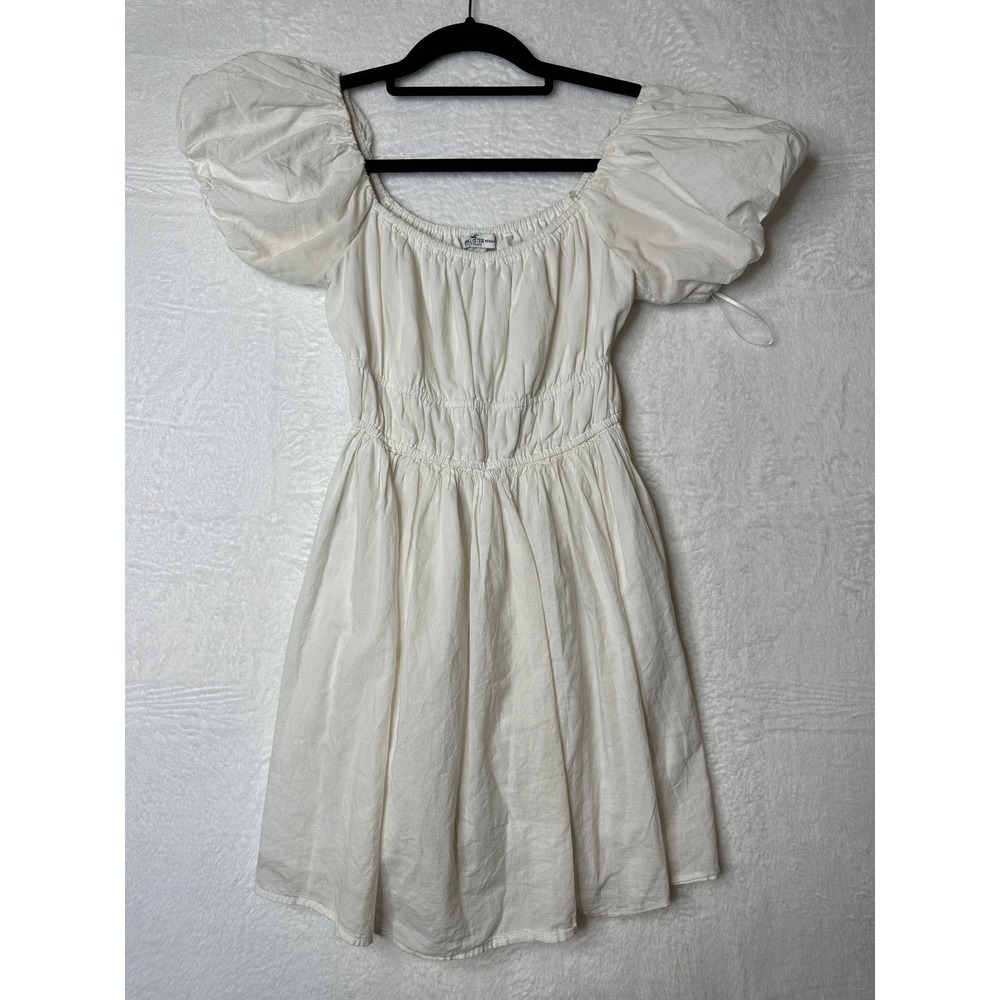 Hollister Womens White Puff Sleeve Smocked Waist Mini Dress Small 0510